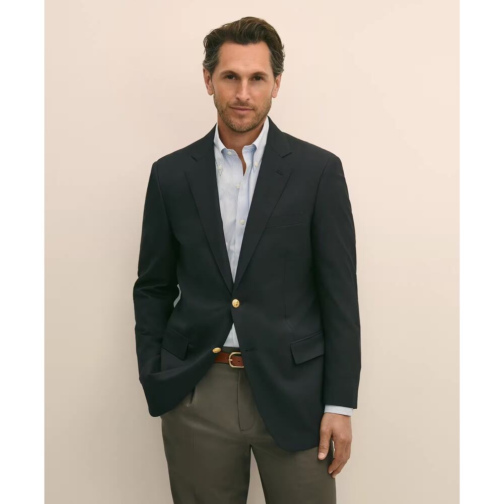 Brooks Brothers 346 Mens Wool Cashmere Blazer Size 40R Black Gold Buttons Career
